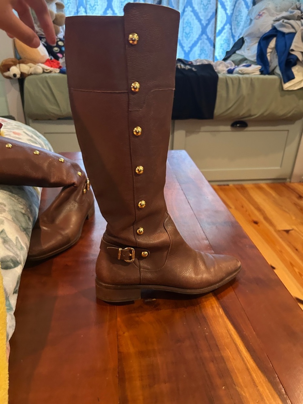 KORS Michael Kors Brown Over-the-Knee Riding Boots with Gold Buttons